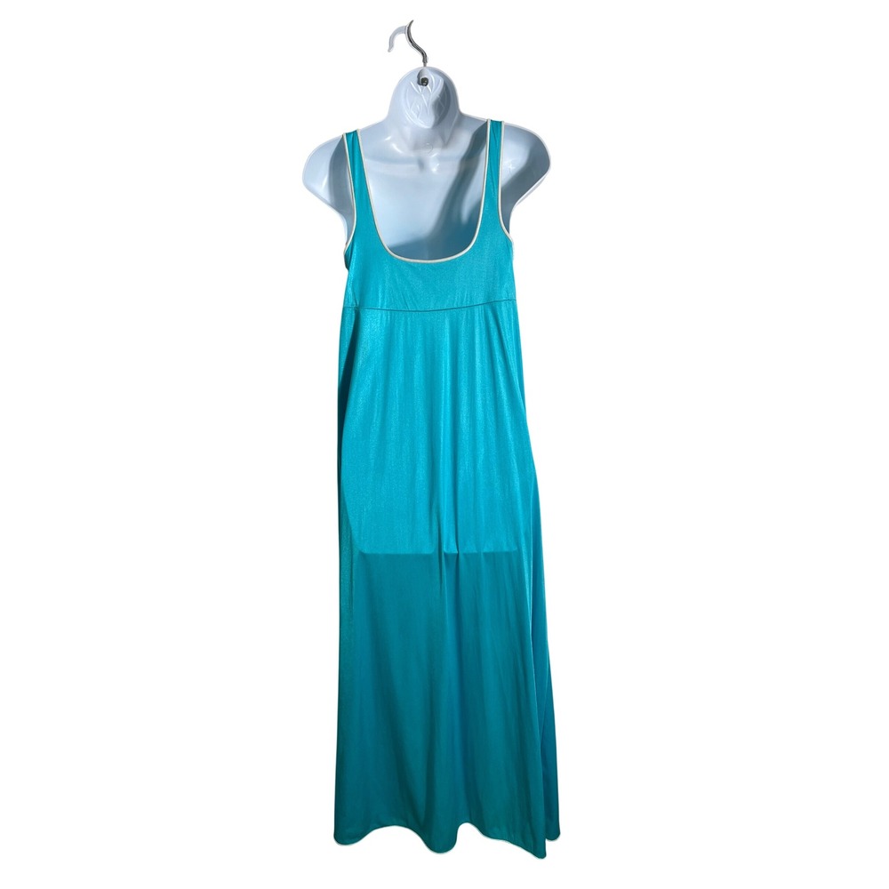 VINTAGE 1960s VASSARETTE Turquoise Satin Nightgown Maxi Slip Dress - Picture 3 of 11